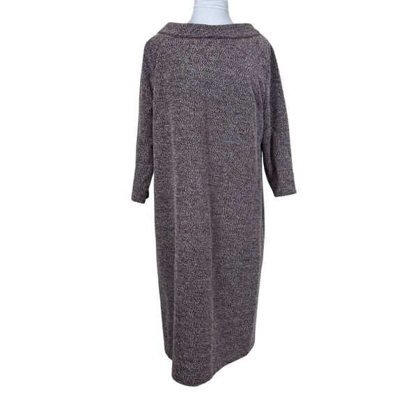 Talbots Tweed Sheath Dress Rolled Boatneck 3/4 Sleeve Brown Red White 1X - Picture 1 of 6